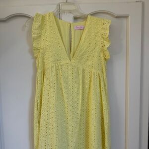 Pink Lily Yellow Eyelet Romper